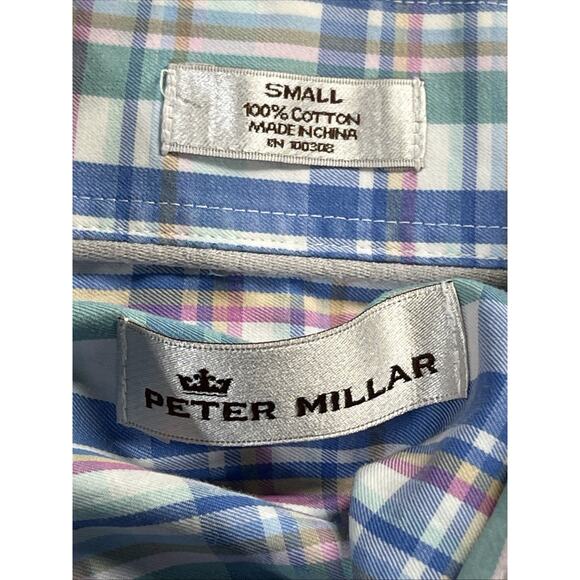 Peter Millar Button Up Collared Shirt Mens Small Plaid Cotton Spread Lightweight - Picture 10 of 12